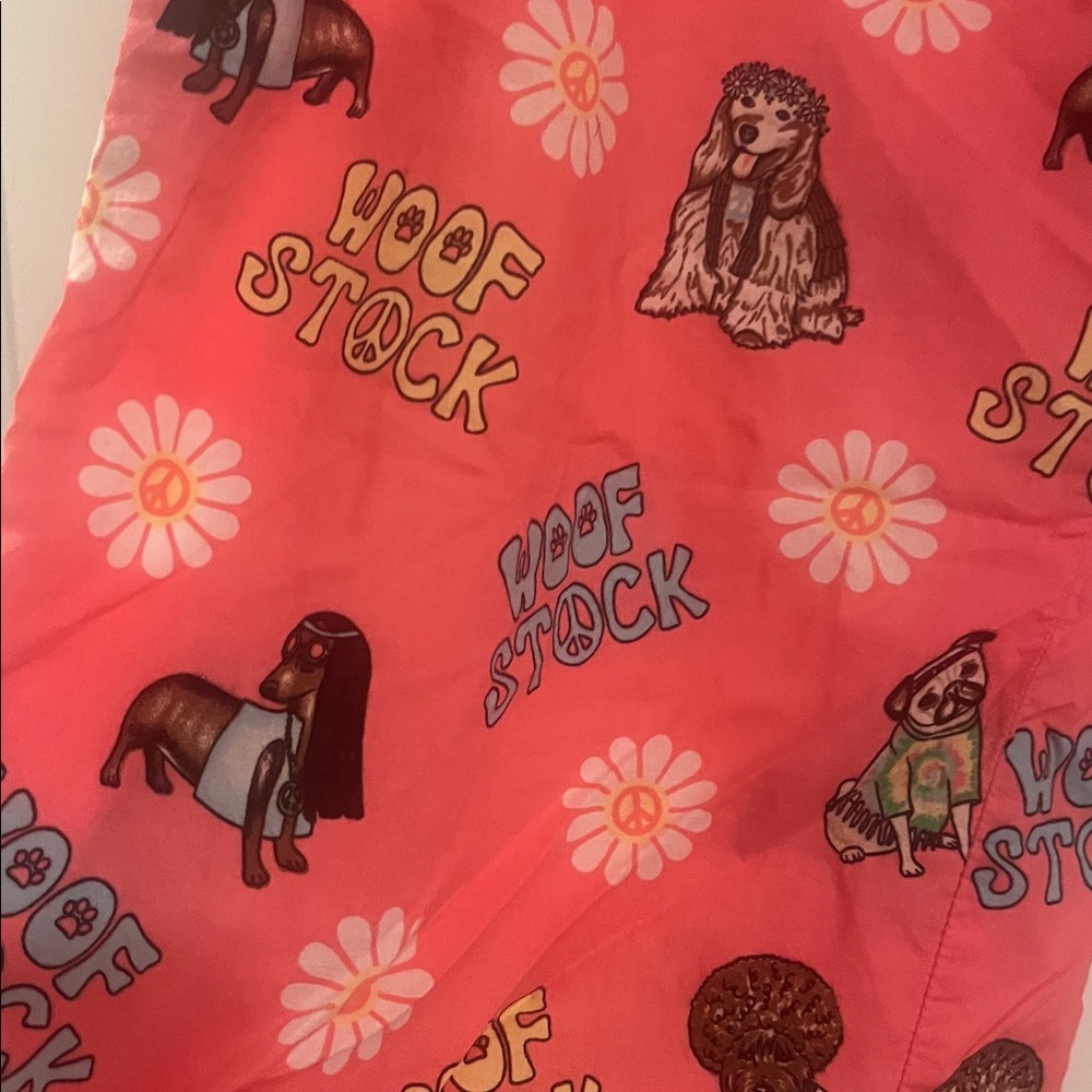 PJ Salvage Puppy pink Flowers Woof Stock pajama pants Pj L hippy groovy - Picture 2 of 6